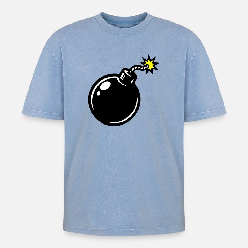 Bombe Comic - Oversized Unisex Premium Acid-Washed T-Shirt - Blau Acid Wash
