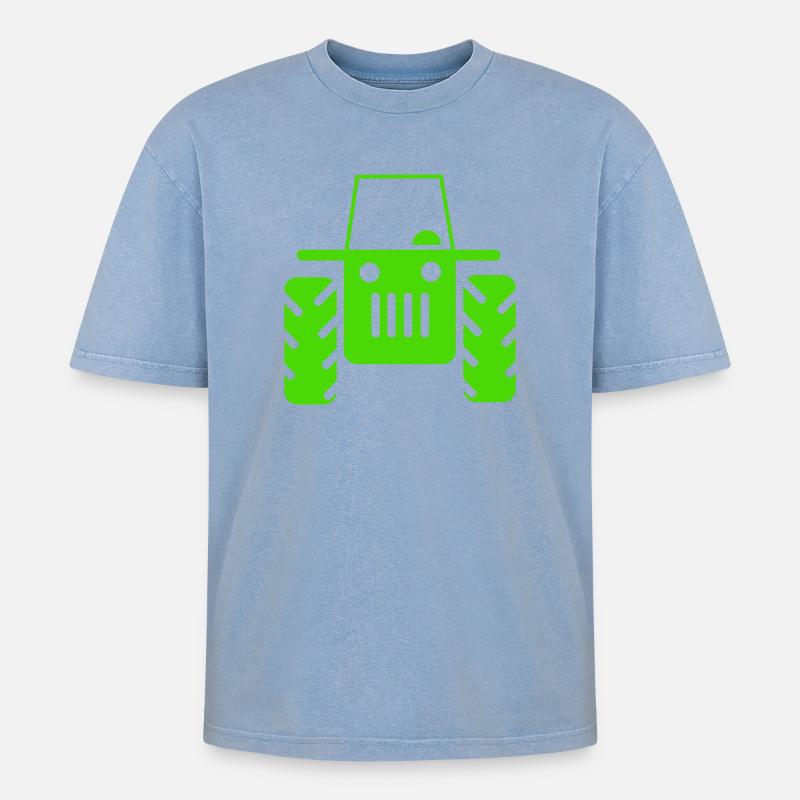 Retro Traktor  - Oversized Unisex Premium Acid-Washed T-Shirt - Blau Acid Wash
