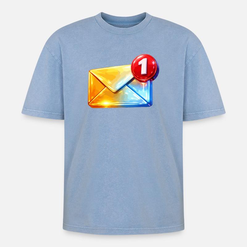Erste Abzeichen-E-Mail - Oversized Unisex Premium Acid-Washed T-Shirt - Blau Acid Wash