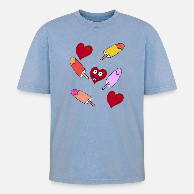 Eis Eiskrem Eiscreme Kinder - Oversized Unisex Premium Acid-Washed T-Shirt - Blau Acid Wash