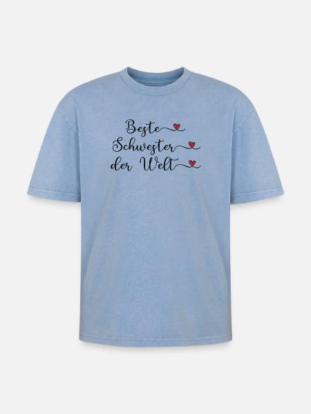 Beste Schwester der Welt - Oversized Unisex Premium Acid-Washed T-Shirt - Blau Acid Wash