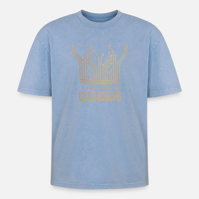 Code Like a Queen - Oversized Unisex Premium Acid-Washed T-Shirt - Blau Acid Wash