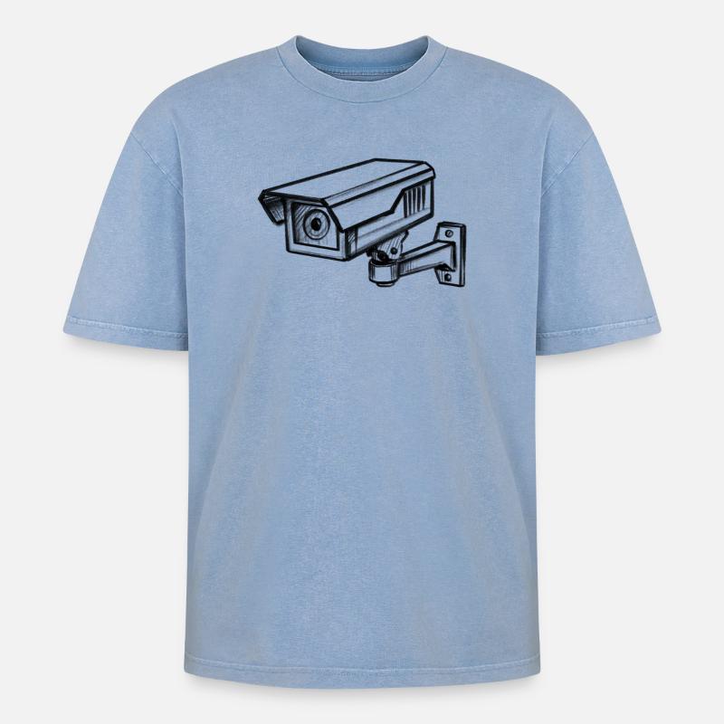 Security Camera Security - Illusionration - Oversized Unisex Premium Acid-Washed T-Shirt - acid washed blue