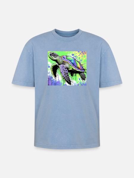 turtle - Oversized Unisex Premium Acid-Washed T-Shirt - acid washed blue