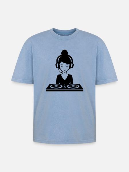 DJ Turntables Woman Festival - Oversized Unisex Premium Acid-Washed T-Shirt - acid washed blue