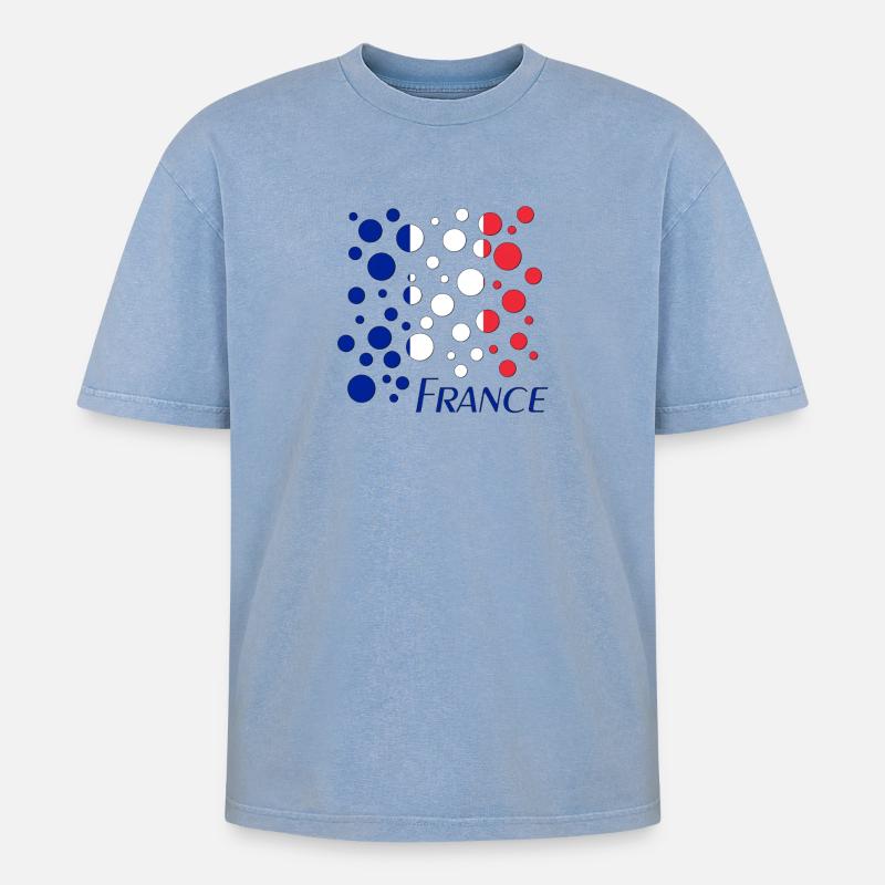 French Circle Dots Pattern - Oversized Unisex Premium Acid-Washed T-Shirt - acid washed blue