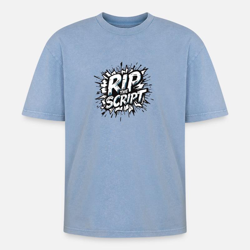 Rip the Script Burst - Oversized Unisex Premium Acid-Washed T-Shirt - acid washed blue