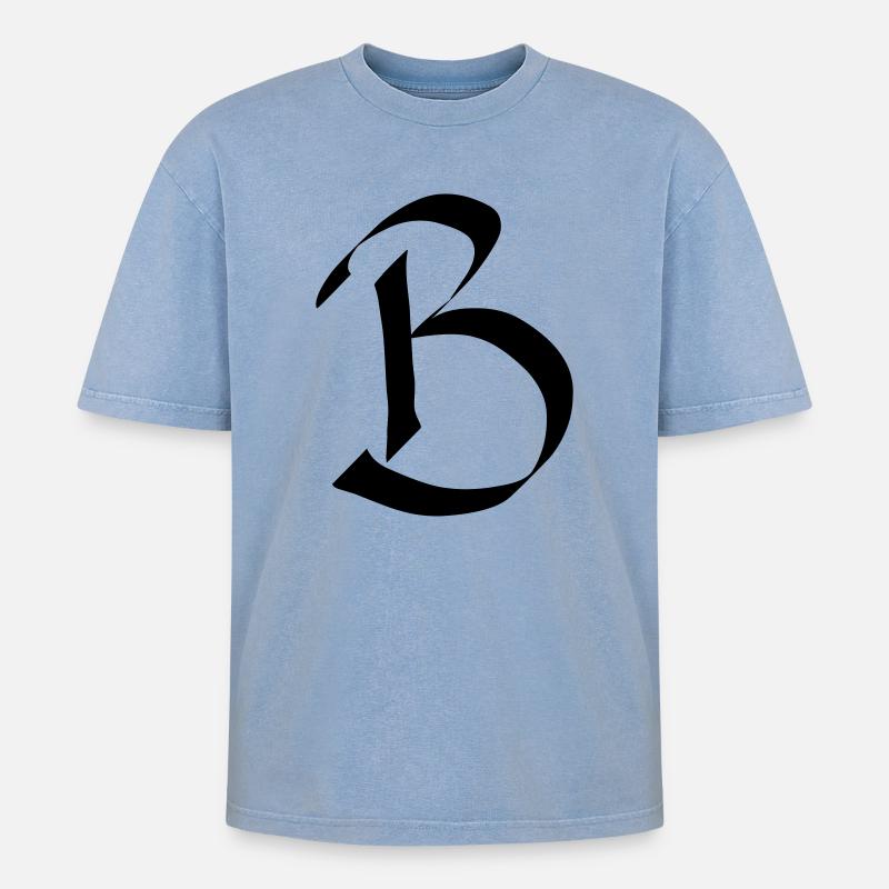 Letter B - Oversized Unisex Premium Acid-Washed T-Shirt - acid washed blue