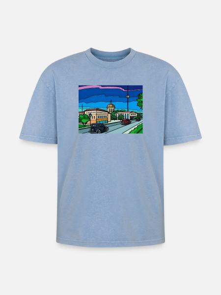 Retro City Straßenszene - Oversized Unisex Premium Acid-Washed T-Shirt - Blau Acid Wash