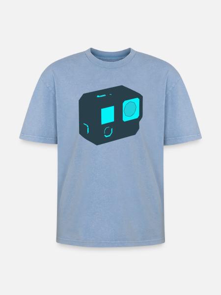 Icône drone Action Camera - T-shirt Premium unisexe oversize acid-washed - bleu délavé acide