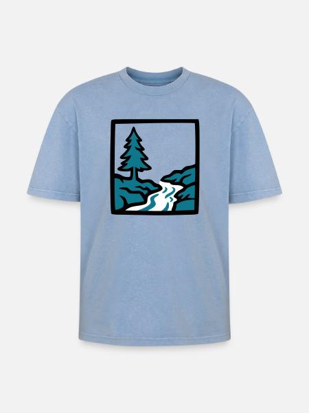 River Forest Nature Logo - Oversized Unisex Premium Acid-Washed T-Shirt - acid washed blue