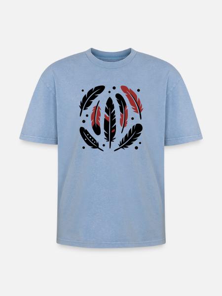 Bird Feathers Circle Logo - Oversized Unisex Premium Acid-Washed T-Shirt - acid washed blue
