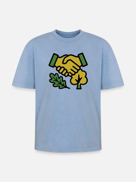 Handshake Nature Forest Logo - Oversized Unisex Premium Acid-Washed T-Shirt - acid washed blue
