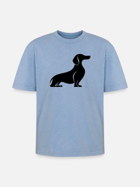 Dackel - Oversized Unisex Premium Acid-Washed T-Shirt - Blau Acid Wash