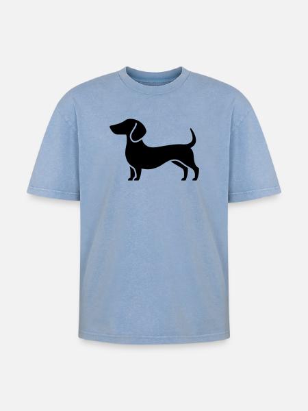 dachshund - Oversized Unisex Premium Acid-Washed T-Shirt - acid washed blue
