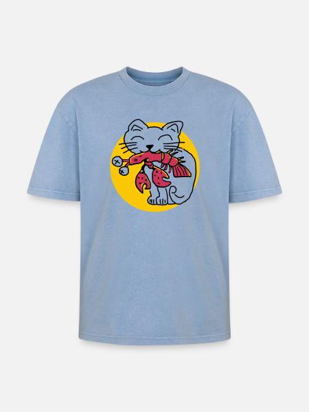 CancerCat - Oversized Unisex Premium Acid-Washed T-Shirt - Blau Acid Wash