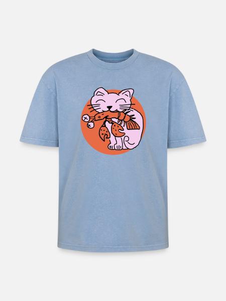 Cat eats cancer - Oversized Unisex Premium Acid-Washed T-Shirt - acid washed blue