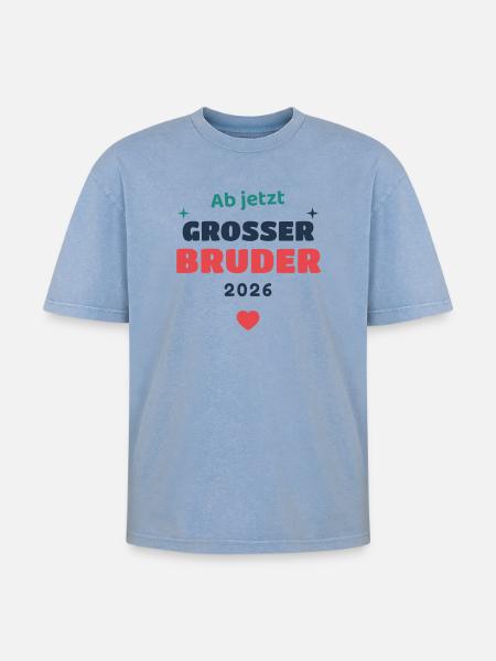 Einschulung 2026 Bruder - Schulkind Geschenk Schul - Oversized Unisex Premium Acid-Washed T-Shirt - Blau Acid Wash
