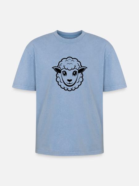 Cute sheep face - Oversized Unisex Premium Acid-Washed T-Shirt - acid washed blue