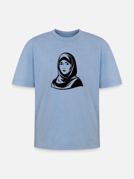 Hijab Woman - Oversized Unisex Premium Acid-Washed T-Shirt - acid washed blue