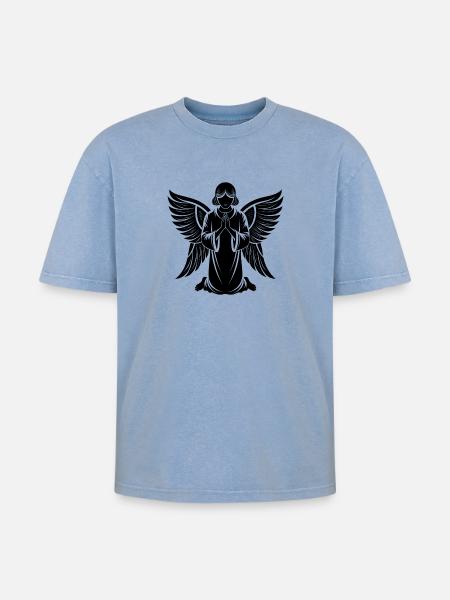 Engel - Oversized Unisex Premium Acid-Washed T-Shirt - Blau Acid Wash