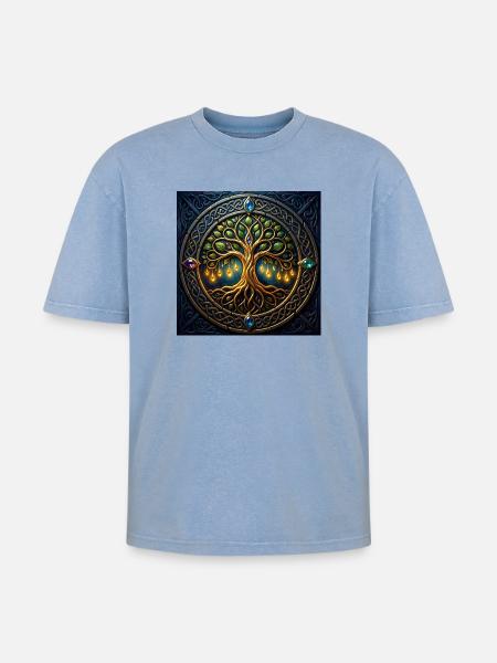 Arbre mystique aux bijoux et nœuds - T-shirt Premium unisexe oversize acid-washed - bleu délavé acide
