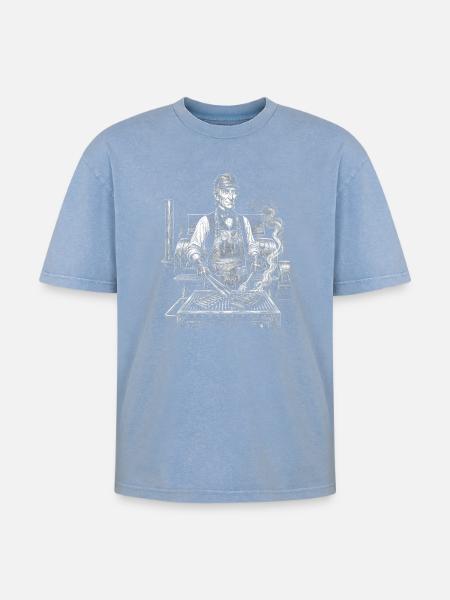 John Tyler grilling - Oversized Unisex Premium Acid-Washed T-Shirt - acid washed blue