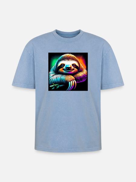 Faultier - Oversized Unisex Premium Acid-Washed T-Shirt - Blau Acid Wash
