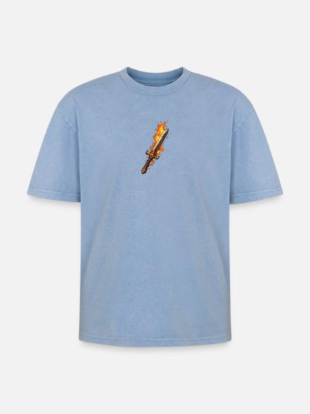 Fireblade Flaming Sword - Oversized Unisex Premium Acid-Washed T-Shirt - acid washed blue