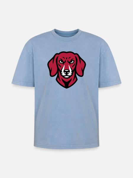 Dackel Maskottchen Logo - Oversized Unisex Premium Acid-Washed T-Shirt - Blau Acid Wash