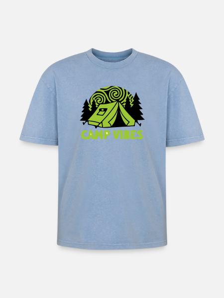Zelt Camp Vibes Logo - Oversized Unisex Premium Acid-Washed T-Shirt - Blau Acid Wash
