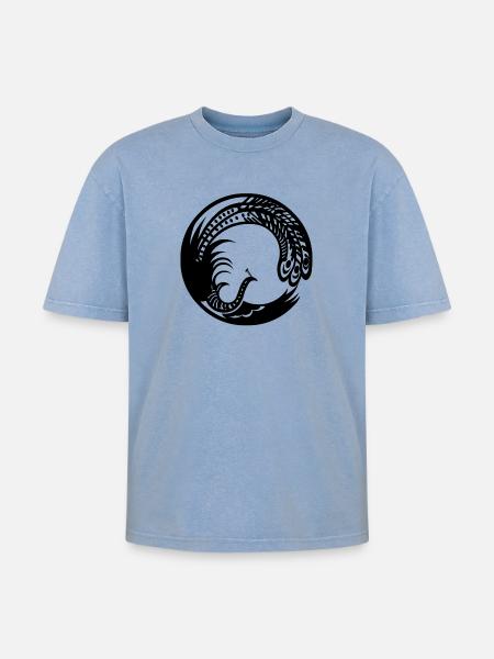 Peacock - Oversized Unisex Premium Acid-Washed T-Shirt - acid washed blue