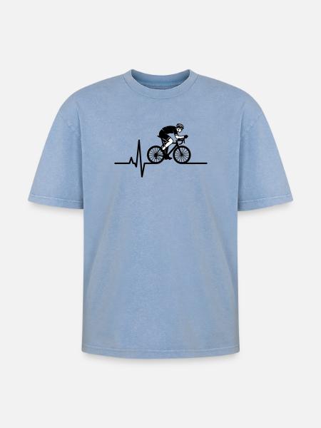 Rennrad Herzschlag EKG - Oversized Unisex Premium Acid-Washed T-Shirt - Blau Acid Wash