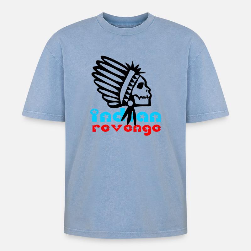 Indian Skull Revenge - Oversized Unisex Premium Acid-Washed T-Shirt - Blau Acid Wash