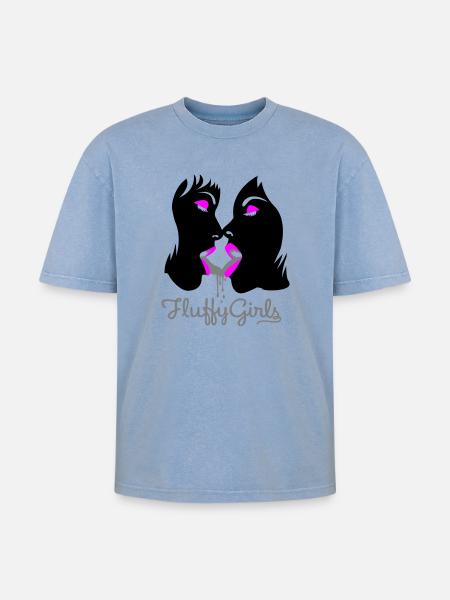 fluffy girls - Oversized Unisex Premium Acid-Washed T-Shirt - Blau Acid Wash
