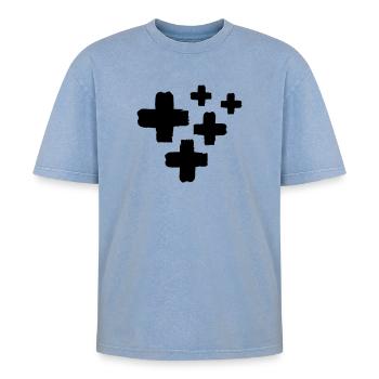 crosses - Oversized Unisex Premium Acid-Washed T-Shirt - Blau Acid Wash - Vorne - AI Model Female 172 dark (172cm) & AI Model Male 185 dark (185cm)