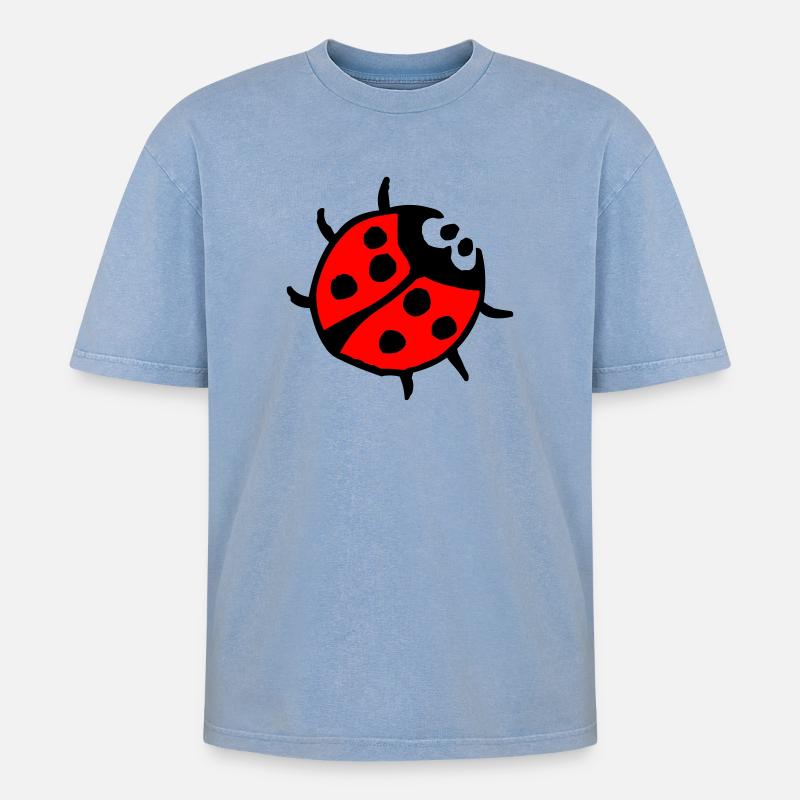 Vibrant Ladybug Spot Pattern - Oversized Unisex Premium Acid-Washed T-Shirt - acid washed blue