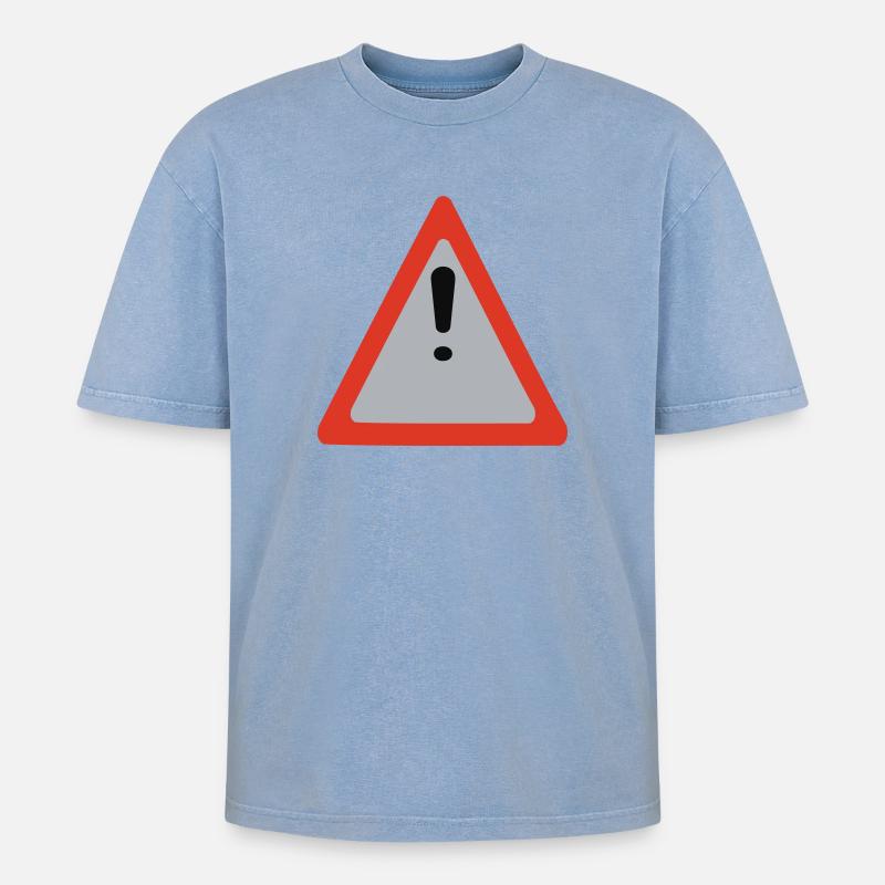 caution caution - Oversized Unisex Premium Acid-Washed T-Shirt - acid washed blue