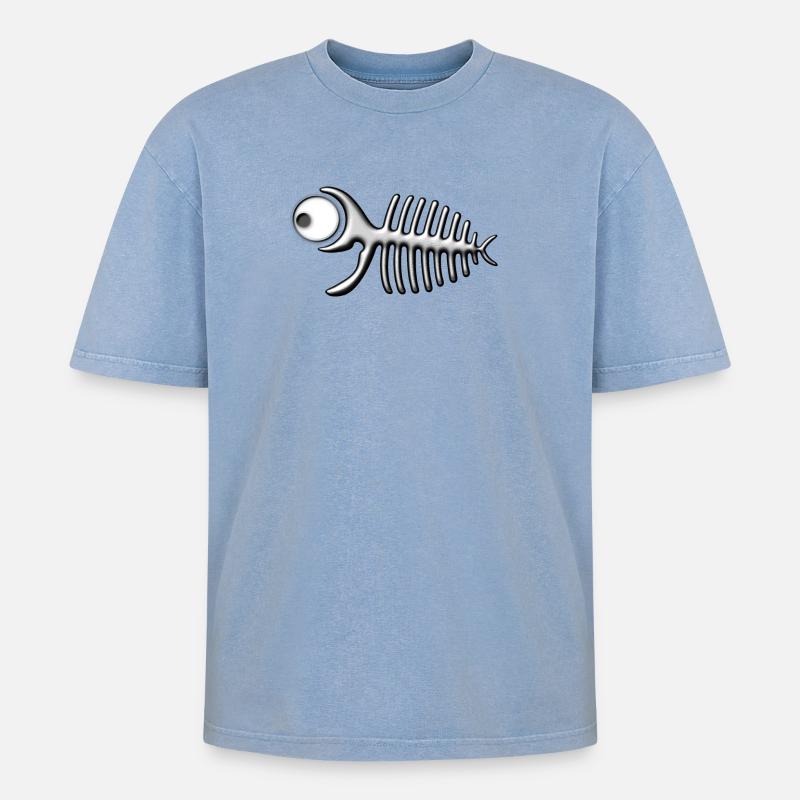 Fischgräte - Oversized Unisex Premium Acid-Washed T-Shirt - Blau Acid Wash