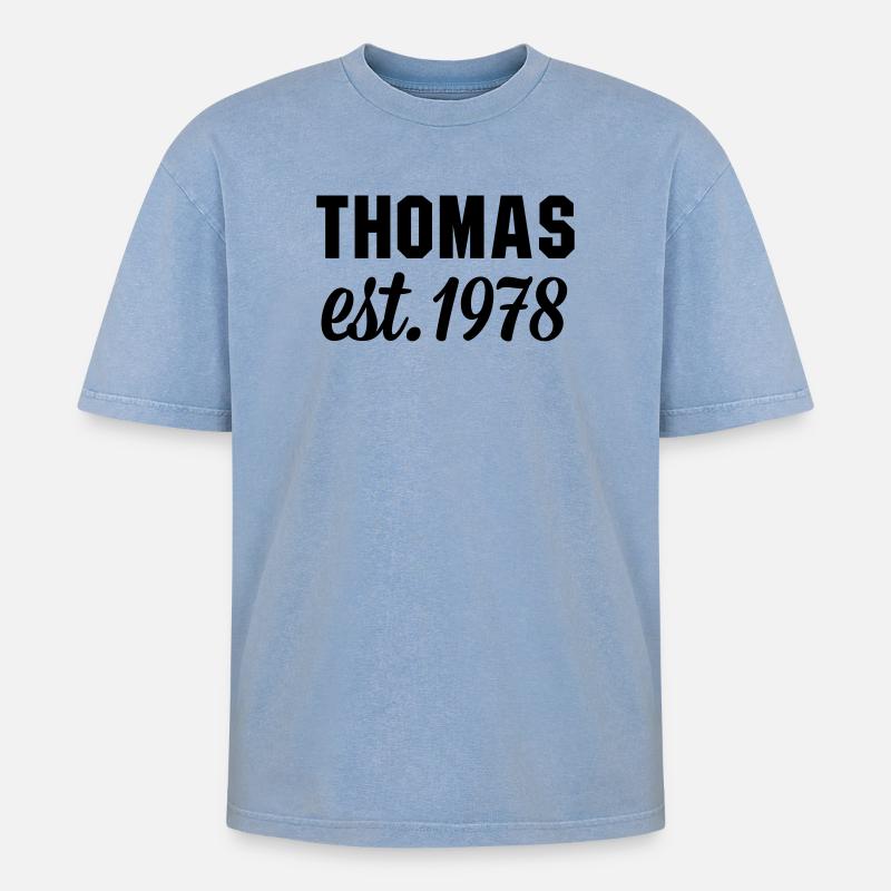 Thomas est 1978 - Oversized Unisex Premium Acid-Washed T-Shirt - Blau Acid Wash