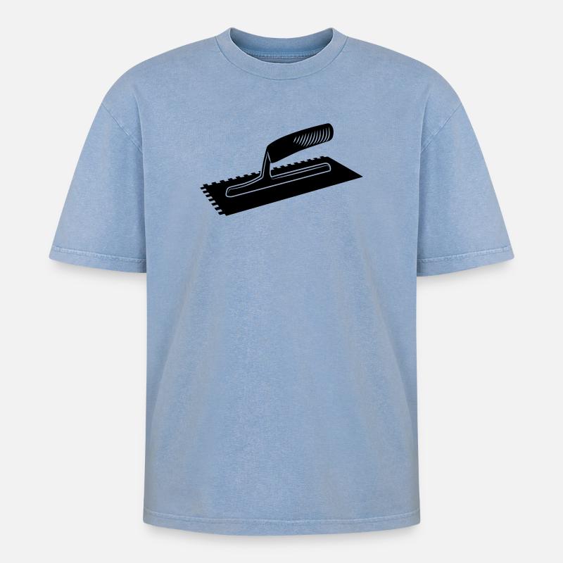 Fliesenkleber oder Leimkamm - Oversized Unisex Premium Acid-Washed T-Shirt - Blau Acid Wash