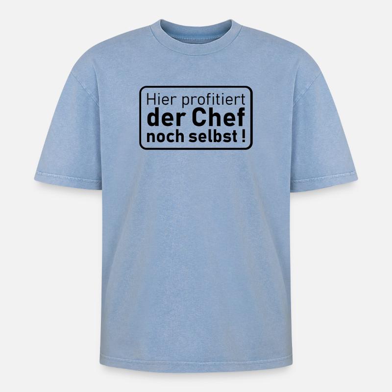der Chef noch selbst - Oversized Unisex Premium Acid-Washed T-Shirt - Blau Acid Wash