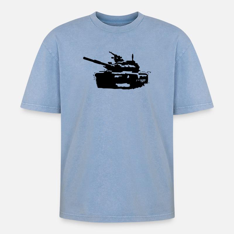 Panzer T-90 - Oversized Unisex Premium Acid-Washed T-Shirt - Blau Acid Wash