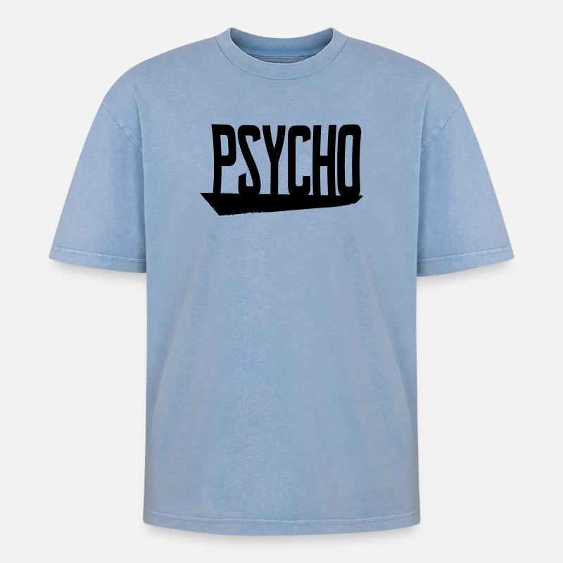 psycho - Oversized Unisex Premium Acid-Washed T-Shirt - Blau Acid Wash
