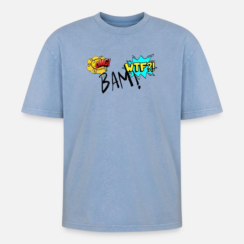 Comic Explosiv OMG WTF Ausrufe - Oversized Unisex Premium Acid-Washed T-Shirt - Blau Acid Wash