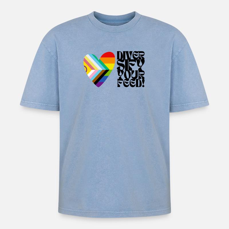 🌈♿ Diversify Your Feed –Progress Pride&Disability - Oversized Unisex Premium Acid-Washed T-Shirt - Blau Acid Wash