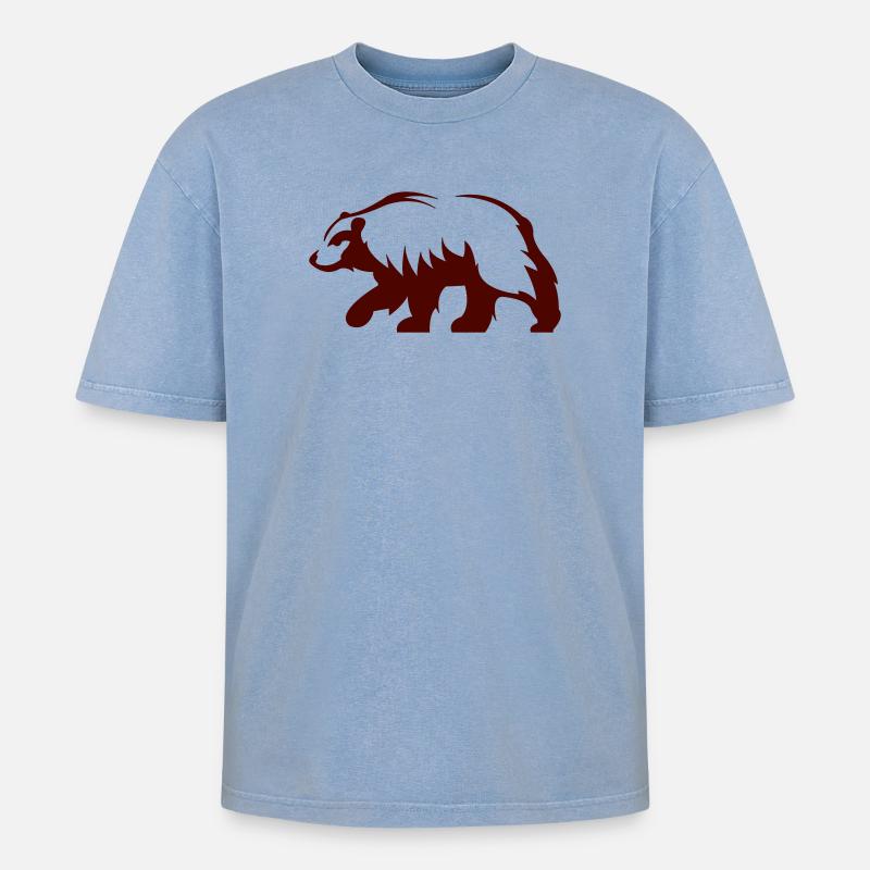 Waldbär Silhouette - Oversized Unisex Premium Acid-Washed T-Shirt - Blau Acid Wash