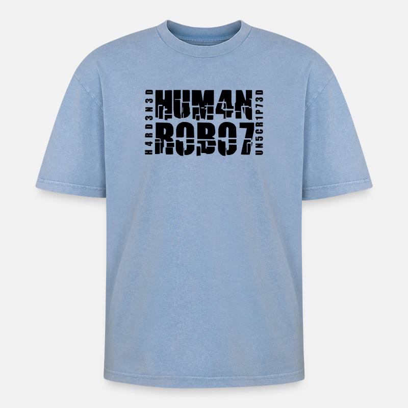 hardened human robot unscripted - Oversized Unisex Premium Acid-Washed T-Shirt - Blau Acid Wash