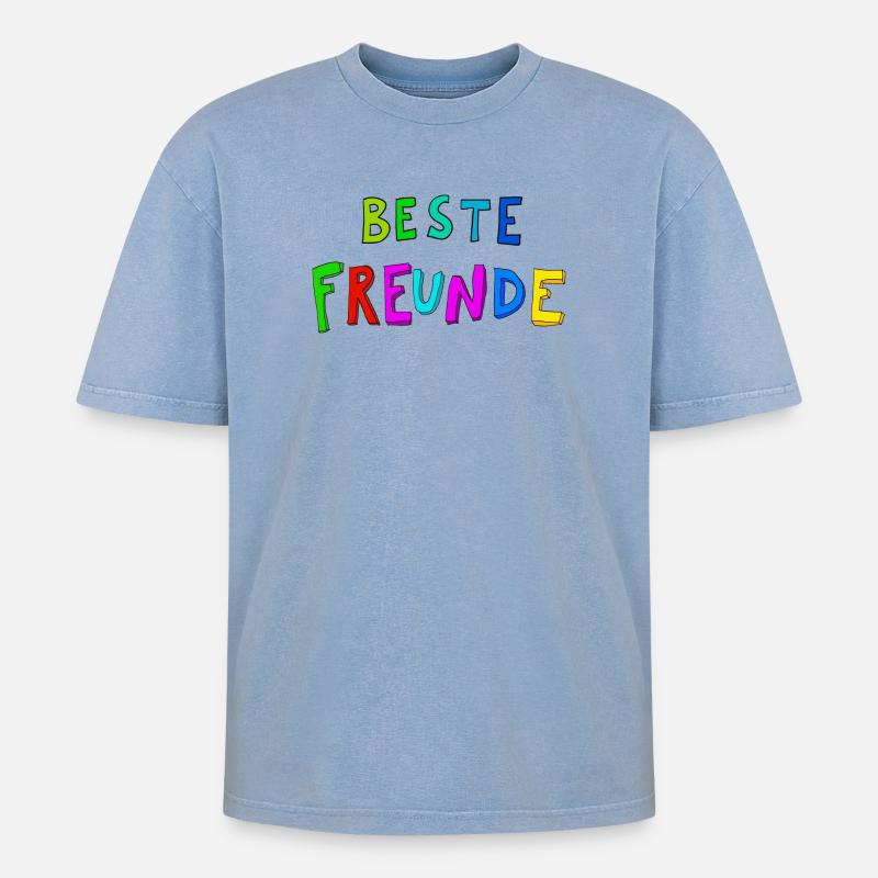 Beste Freunde Farbexplosion - Oversized Unisex Premium Acid-Washed T-Shirt - Blau Acid Wash
