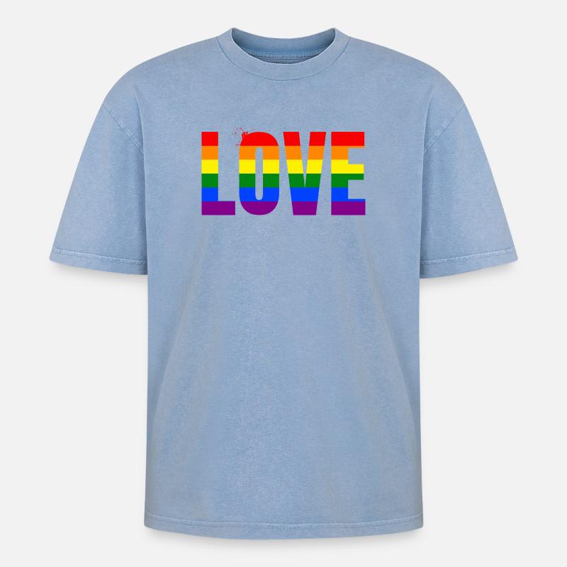 LOVE Rainbow Statement – Bold Equality Message - Oversized Unisex Premium Acid-Washed T-Shirt - Blau Acid Wash
